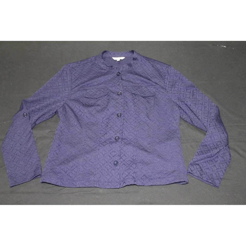 TravelSmith Women's XL Textured Button Front Shirt Jacket Navy Zipper Pockets LS